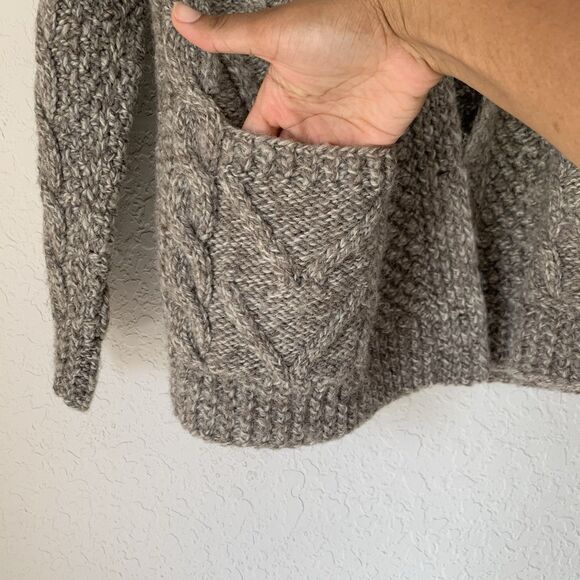 VTG Quill's Sweater Cardigan XL* Gray Wool Open Chunky Fisherman Grandpa Ireland - Picture 6 of 9